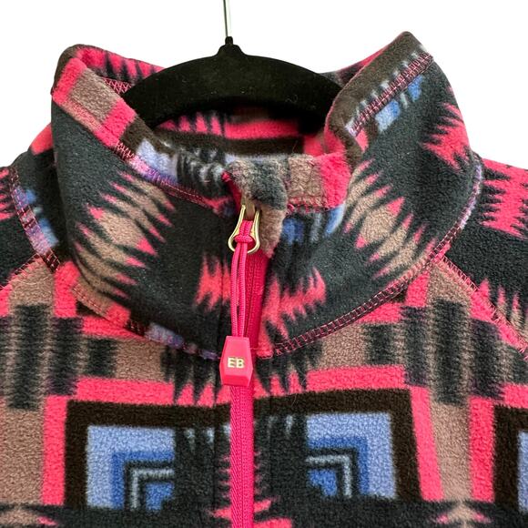 Eddie Bauer Black Pink Blue Aztec Pullover Quest Fleece 1/4 Zip Jacket Med NEW - Picture 2 of 8